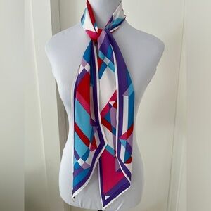 VINTAGE VERA Signed Skinny Scarf Pointed Ends Vibrant Geometric Pattern Chic